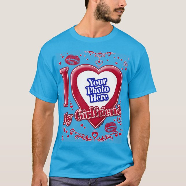 Ich Liebe Meine Freundin Foto Red Hearts Aquamarin T-Shirt (Vorderseite)