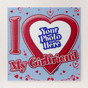 Ich Liebe meine Freundin Foto Red Hearts Baby Blue Puzzle