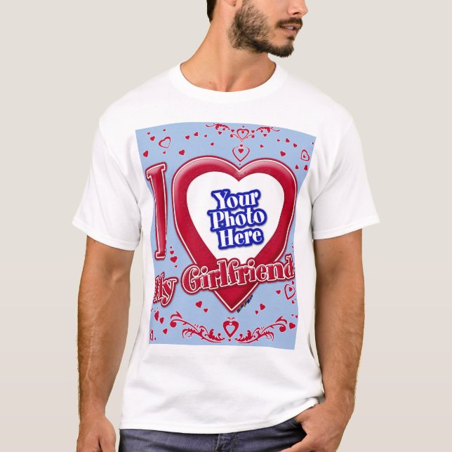 Ich Liebe meine Freundin Foto Red Hearts Baby Blue T-Shirt (Vorderseite)