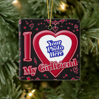 Ich Liebe meine Freundin Foto Red Hearts Black Keramikornament