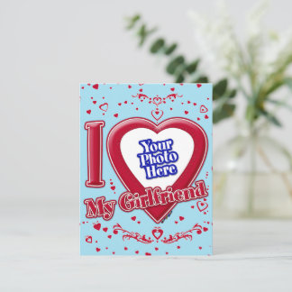 Ich Liebe meine Freundin Foto Red Hearts Blue Hori Feiertagskarte