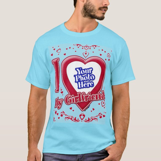 Ich Liebe meine Freundin Foto Red Hearts Blue Hori T-Shirt (Vorderseite)