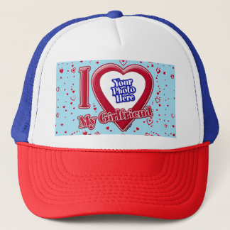 Ich Liebe meine Freundin Foto Red Hearts Blue Hori Truckerkappe