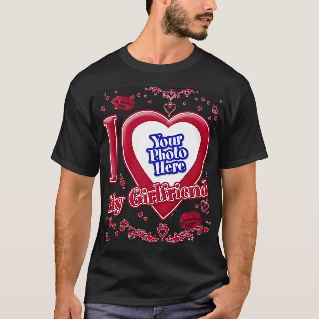 Ich Liebe meine Freundin Foto Red Hearts Kiss Blac T-Shirt (Vorderseite)
