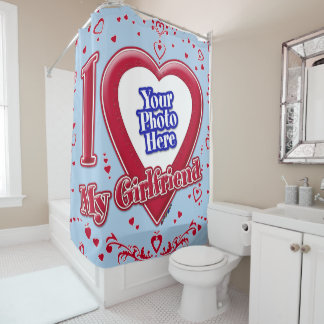 Ich Liebe meine Freundin Foto Red Hearts Light Blu Duschvorhang