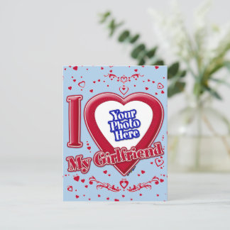 Ich Liebe meine Freundin Foto Red Hearts Light Blu Feiertagskarte