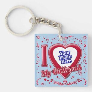Ich Liebe meine Freundin Foto Red Hearts Light Blu Schlüsselanhänger