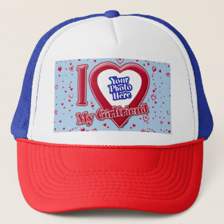 Ich Liebe meine Freundin Foto Red Hearts Light Blu Truckerkappe
