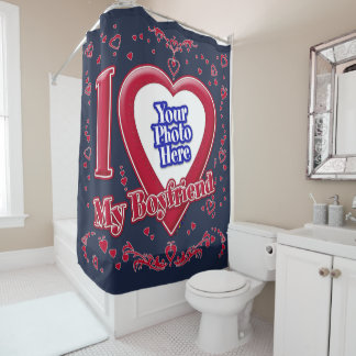 Ich Liebe meine Freundin Foto Red Hearts Navy Duschvorhang