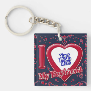 Ich Liebe meine Freundin Foto Red Hearts Navy Schlüsselanhänger