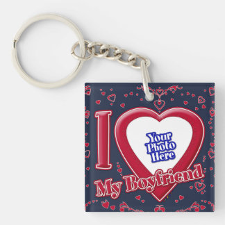 Ich Liebe meine Freundin Foto Red Hearts Navy Schlüsselanhänger