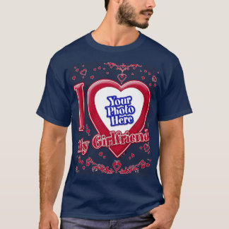 Ich Liebe meine Freundin Foto Red Hearts Navy T-Shirt