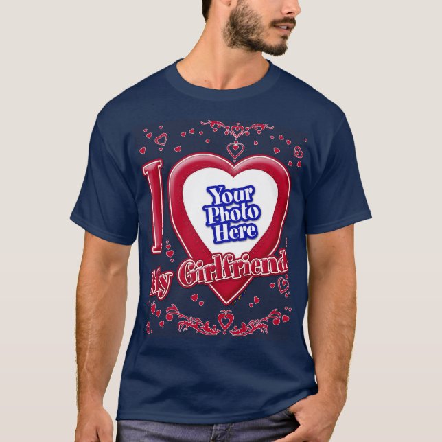 Ich Liebe meine Freundin Foto Red Hearts Navy T-Shirt (Vorderseite)