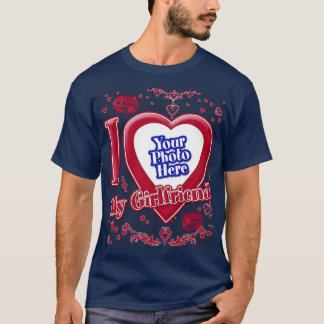 Ich Liebe meine Freundin Foto Red Hearts Navy T-Shirt