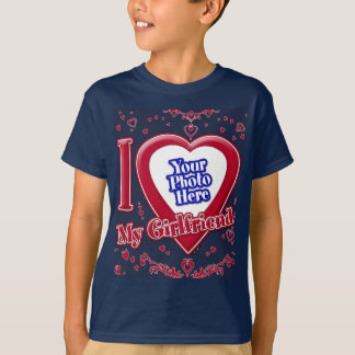 Ich Liebe meine Freundin Foto Red Hearts Navy T-Shirt