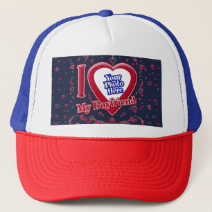 Ich Liebe meine Freundin Foto Red Hearts Navy Truckerkappe