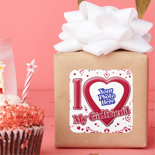 Ich Liebe meine Freundin Foto Red Hearts Quadratischer Aufkleber (Party)