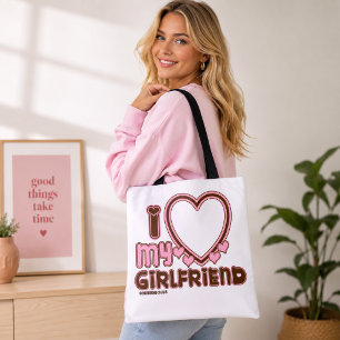 Ich liebe meine Freundin Herz Braun Rosa Tragetasc