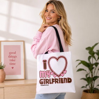 Ich liebe meine Freundin Herz Braun Rosa Tragetasc