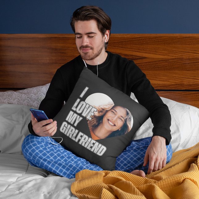 Ich Liebe Meine Freundin Herz Foto Freund Geschenk Kissen (I Love My Girlfriend Heart Photo Boyfriend Gift Throw Pillow)