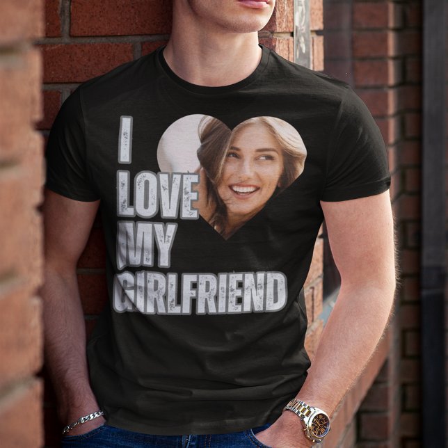 Ich Liebe Meine Freundin Herz Foto Freund Geschenk T-Shirt (I Love My Girlfriend Heart Photo Boyfriend Gift T-Shirt)