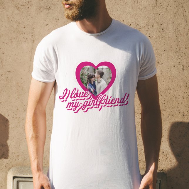 Ich Liebe Meine Freundin Personalisiertes Foto T-Shirt (I Love My Girlfriend Custom Photo T-Shirt Personalized Gift For Boyfriend)