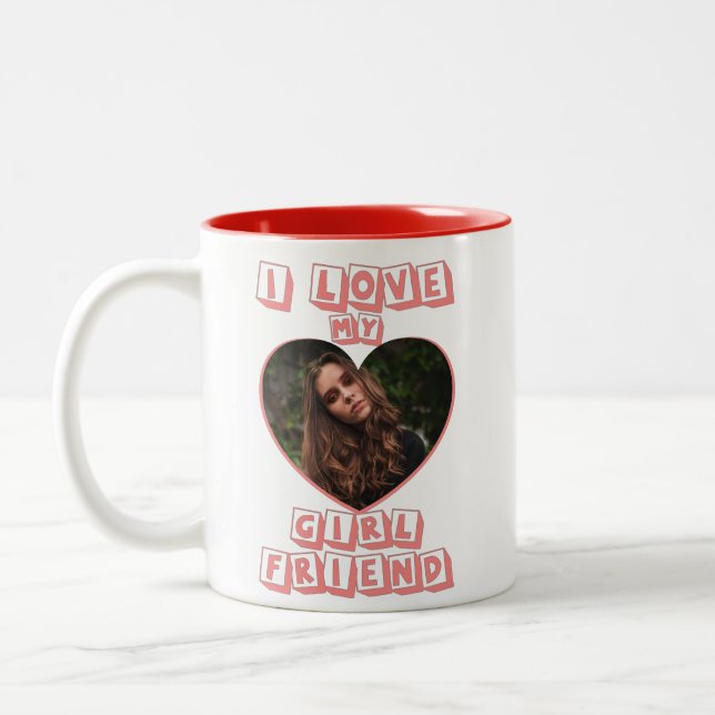 Ich Liebe Meine Freundin rosa Herz Custom Foto Zweifarbige Tasse (Links)