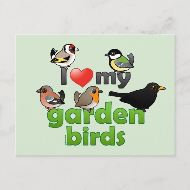 Ich Liebe meine Gartenvögel Postkarte (Vorderseite)