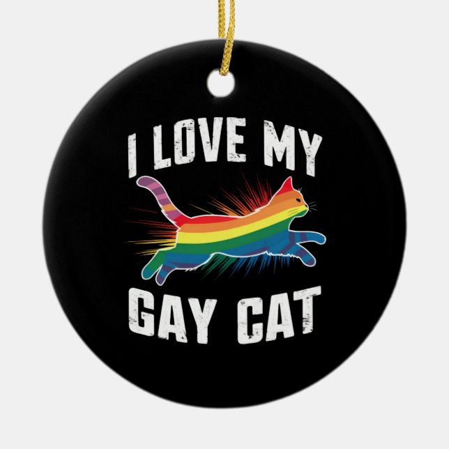 Ich Liebe meine Gay Cat Funny Rainbow Pride Lgbt Keramik Ornament (Vorne)