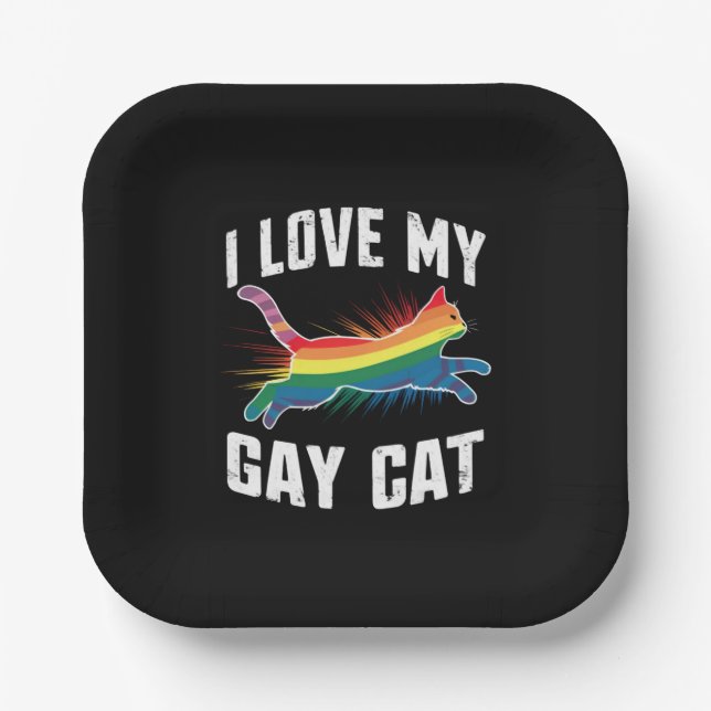 Ich Liebe meine Gay Cat Funny Rainbow Pride Lgbt Pappteller (Vorderseite)