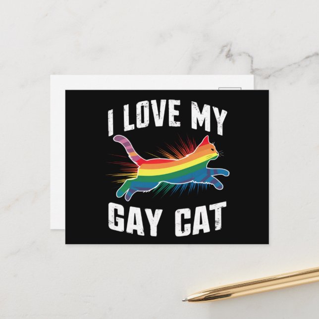 Ich Liebe meine Gay Cat Funny Rainbow Pride Lgbt Postkarte (Vorderseite/Rückseite Beispiel)