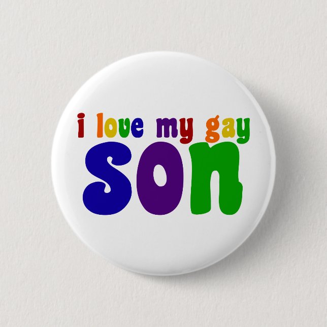 Ich Liebe meine Gay Son Retro-Regenbogen-Mama Button (Vorderseite)