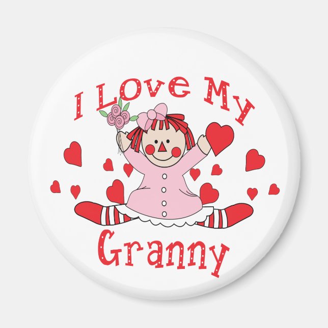 Ich Liebe meine Granny Rag Puppen & Herzen Magnet (Vorne)