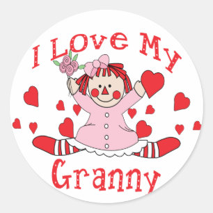 Ich Liebe meine Granny Rag Puppen & Herzen Runder Aufkleber