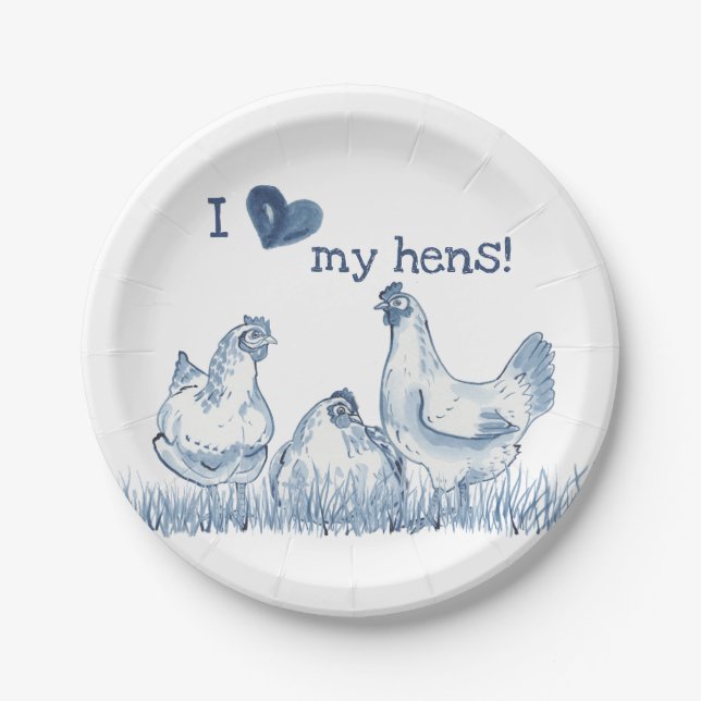 Ich Liebe meine Hühner Blauhühnchen Malerei rustik Pappteller (Vorderseite)
