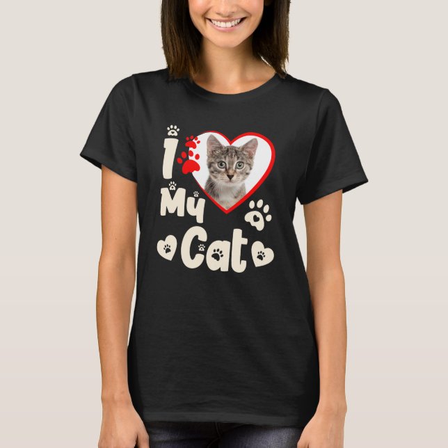 Ich Liebe meine Katze Herz Personalisiertes Foto T-Shirt (Vorderseite)