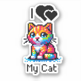 Ich Liebe meine Katze | Pixel Art Aufkleber