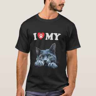 Ich liebe meine Katze Russische Blaue Katze Lustig T-Shirt