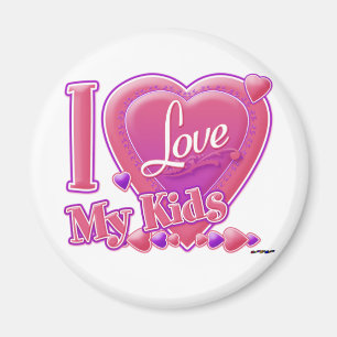 Ich Liebe meine Kinder rosa/lila - Herz Magnet