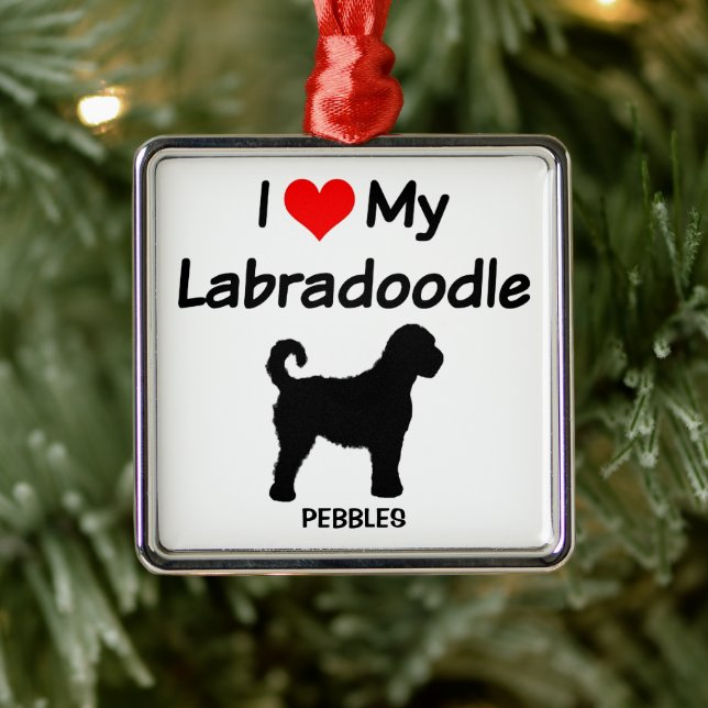 Ich Liebe meine Labradoodle Hund Silhouette Ornament Aus Metall (Baum)