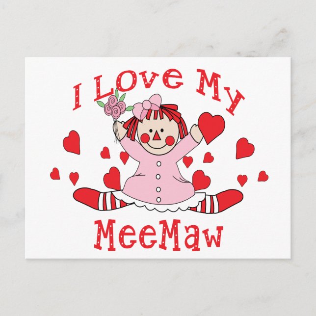 Ich Liebe meine MeeMaw Rag Puppe & Herzen Postkarte (Vorderseite)