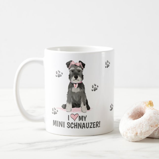 Ich Liebe meine Mini-Schnauzer-Pink-Kaffee-Tasse Kaffeetasse (Mit Donut)