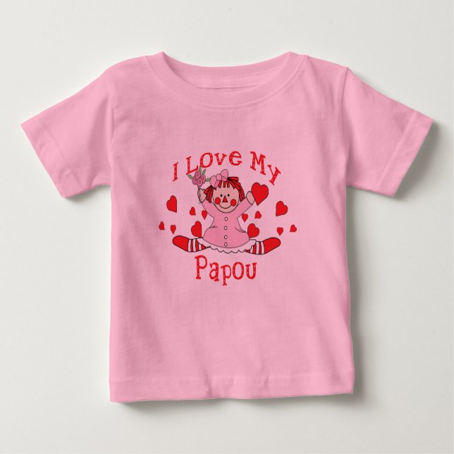 Ich Liebe meine Papou Rag Puppen & Herzen Baby T-shirt (Vorderseite)