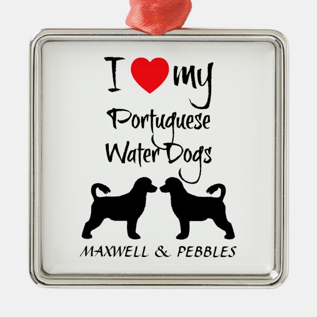 Ich Liebe meine portugiesischen Wasserhunde Ornament Aus Metall (Vorne)