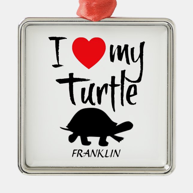 Ich Liebe meine Schildkröte Silbernes Ornament (Vorne)