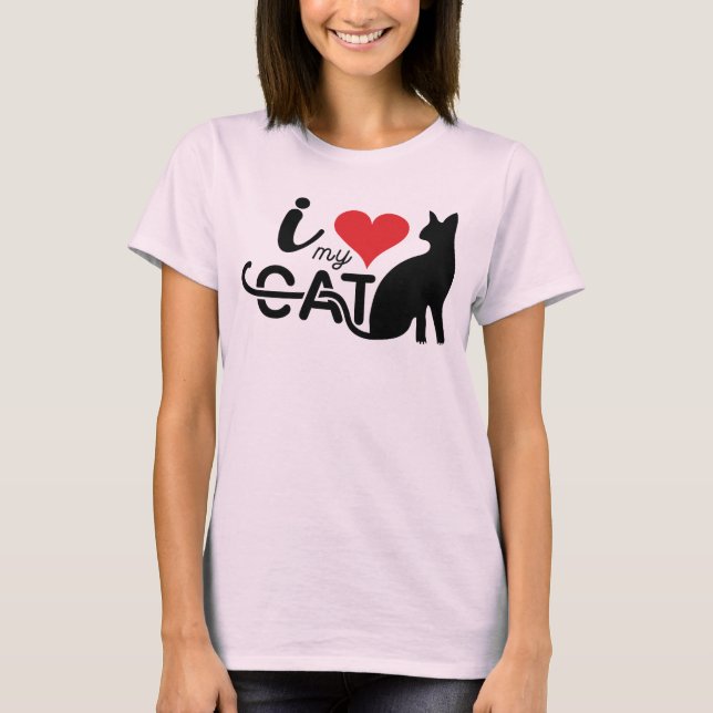 Ich Liebe meine schwarze Katze Valentine T - Shirt (Vorderseite)