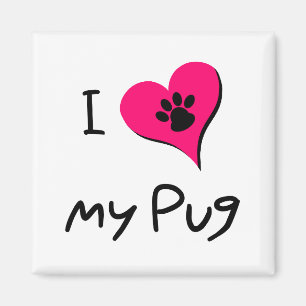 Ich Liebe meine schwarze Mops-Paw Druck auf rosa H Magnet