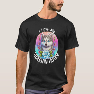 Ich liebe meine sibirische Husky-Hundemama Blumen  T-Shirt