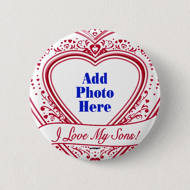 Ich Liebe meine Söhne! Foto Red Hearts Button (Vorderseite)