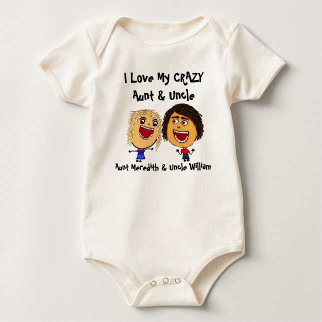 Ich Liebe meine verrückte Tante und Onkel Cartoon Baby Strampler (Vorderseite)